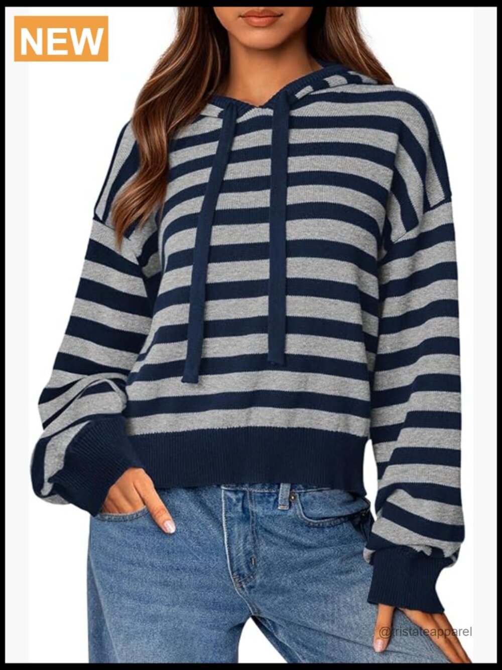 Striped Pullover Hoodie Sweater Long Sleeve Casual Oversized Knit Top